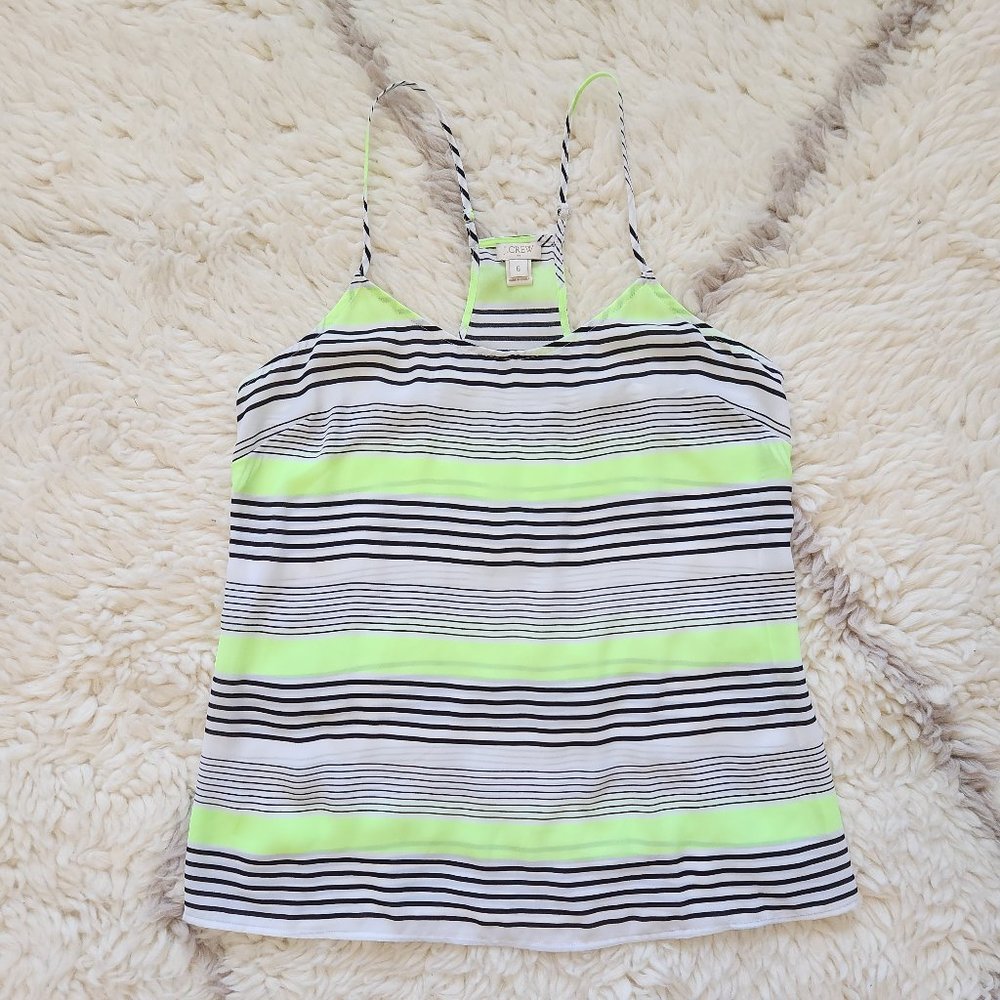 J. CREW Striped Neon Cami Tank Sheer Sz 6 Work Weekend